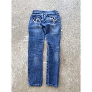 Botin Jeans Womens Size 5 Blue Distressed Embroidered Pocket Straight Leg Denim‎